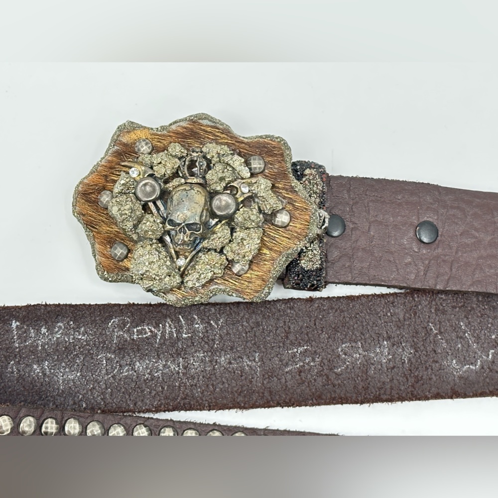 I.V.Y.  “Dark royalty” Studded Brown Leather Skull & Stones Buckle Size 36 (B-10